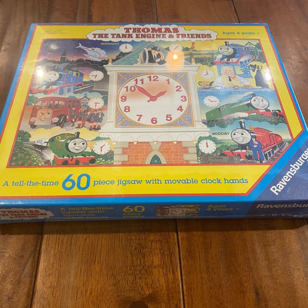 Ravensburger Thomas Tank Engine Tell-the-Time 6o pc Jigsaw w/ Movable Clock NIB